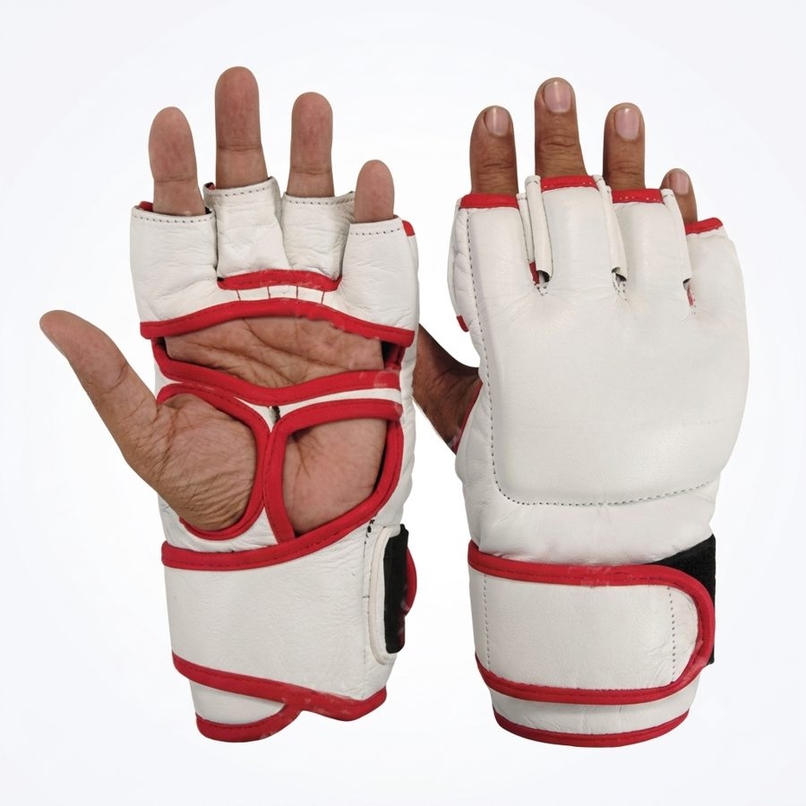White & Red Web-Panel Grappling Gloves
